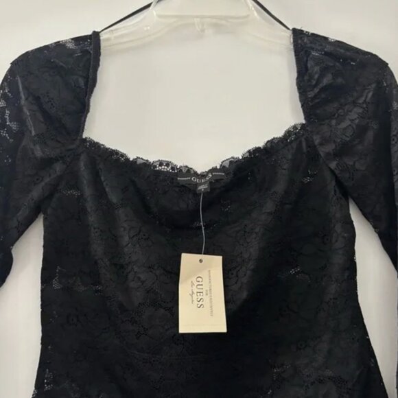 Guess Black Lace Top with Intricate Design - Picture 1 of 4